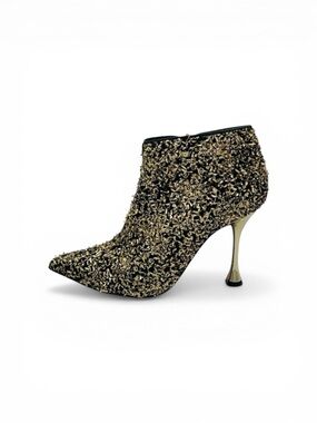 Manolo Blahnik 50th Anniversary BB 105 Pointy Toe Bootie Pluta Gold 37.5 US 7.5